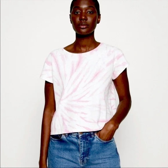 Madewell Tops - Madewell | Pink + White Tie Dye Cropped T-Shirt | Size Large